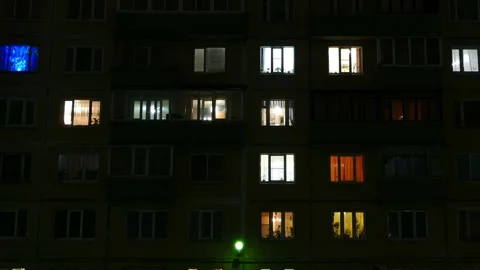 Light in the windows at night panorama Stock Footage 148959304