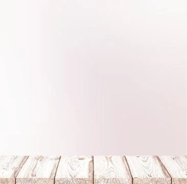 Light wooden empty table on pastel blur background. White 3d illustration. Stock Illustration