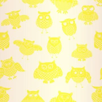 Light yellow owl seamless pattern Stock Illustration