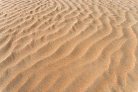 Light yellow sand background with flying in the wind grains of sand. Stock Photos