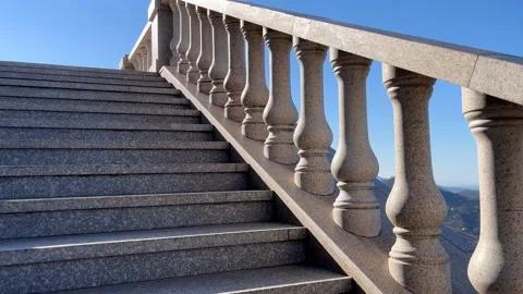 Light yellow stone staircase with baluster. Stock Footage 230968238