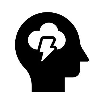 Lightbolt and cloud inside mind depicting concept icon of brainstorming vector Stock Illustration