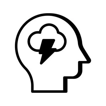 Lightbolt and cloud inside mind depicting concept icon of brainstorming vector 스톡 일러스트