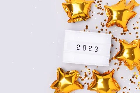 Lightbox with 2023 numbers on a blue background with copy space. Stock Photos