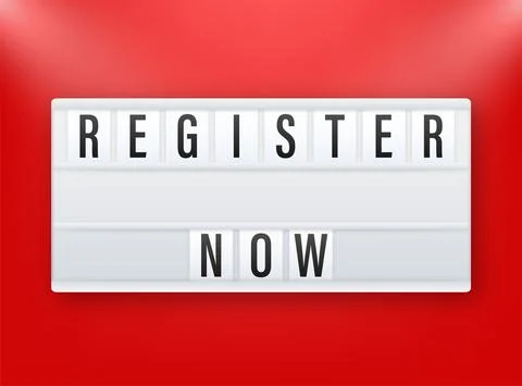 Lightbox label with register now. Megaphone banner. Web design. Vector stock Stock Illustration