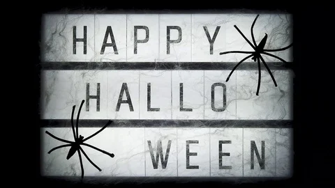 Lightbox with text Happy halloween decorated cobwebs and spiders Stock Footage 116656143