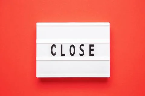 Lightbox with word close on red background Stock Photos
