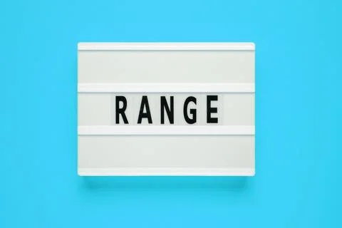 Lightbox with word range on blue background. Psychological terms, psycholog.. Stock Photos