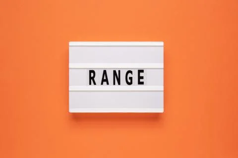 Lightbox with word range on orange background. Psychological terms, psycholog Foto stock