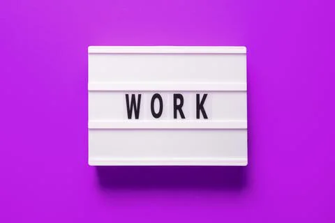 Lightbox with word work on purple background, top view. Space for text Stock Photos