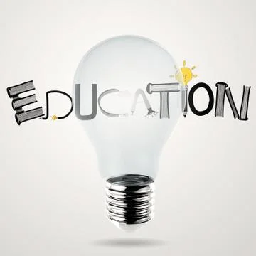 Lightbulb 3d and design word education as concept Stock Illustration