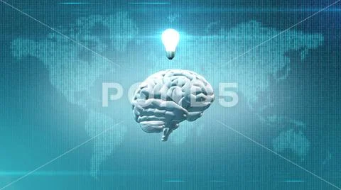Lightbulb above brain with Earth backdrop Stock Illustration