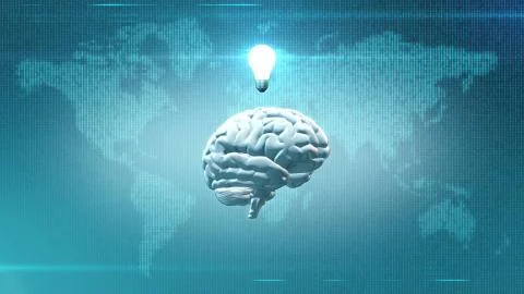 Lightbulb above brain with Earth backdrop Illustrazione stock