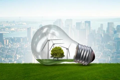 Lightbulb in alternative energy concept - 3d rendering Ilustração Stock