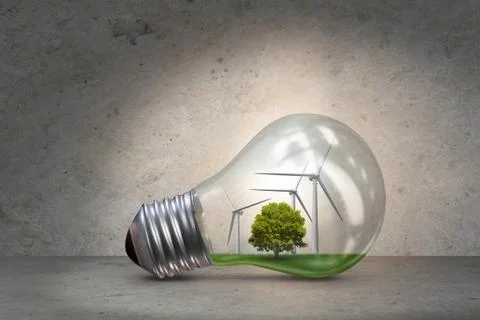 Lightbulb in alternative energy concept - 3d rendering Ilustração Stock