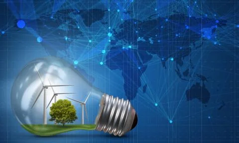 Lightbulb in alternative energy concept - 3d rendering Illustrazione stock
