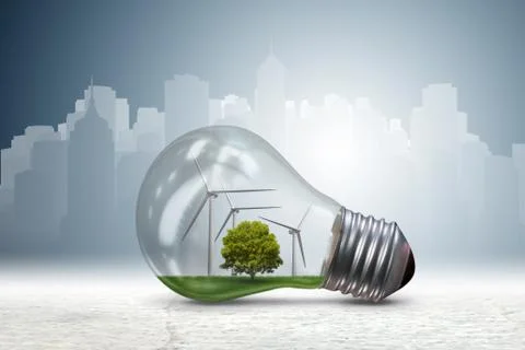 Lightbulb in alternative energy concept - 3d rendering Stock Illustration