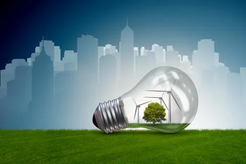 Lightbulb in alternative energy concept - 3d rendering Stockillustratie