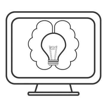 Lightbulb and brain on computer screen icon Stock Illustration