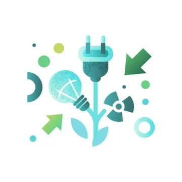Lightbulb and cable plug, ecology concept , eco friendly technologies vector Illustrazione stock