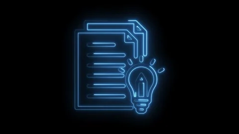 Lightbulb and documents with neon glow creating ideas in business strategy Stock Footage 330777962