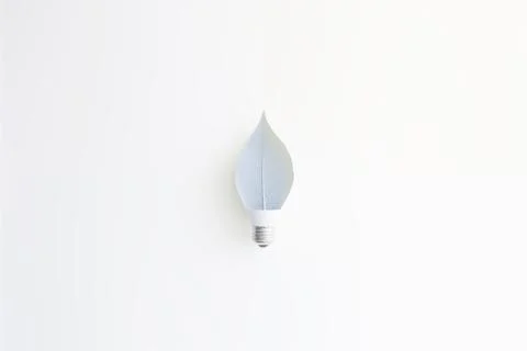 Lightbulb and a leaf, concept of sustainability and renewable energy. White Stock Illustration