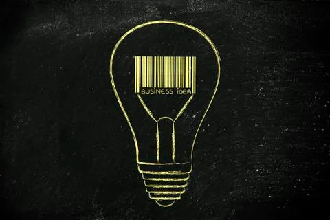 Lightbulb with bar code as filament, metaphor of a profitable idea Stock Illustration