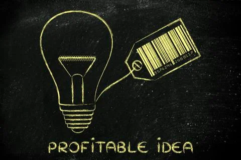 Lightbulb with bar code as filament with text Profitable idea イラスト素材