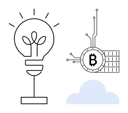 Lightbulb with Bitcoin Symbol and Cloud Illustrating Innovation and Technolog Stock Illustration