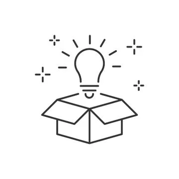 Lightbulb from box line icon. Think outside box Stock Illustration