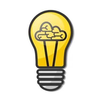 Lightbulb with brain - creative sketch draw vector illustration. Electric lam Stock-Illustration