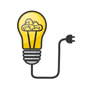 Lightbulb with brain - creative sketch draw vector illustration. Electric lam Illustrazione stock