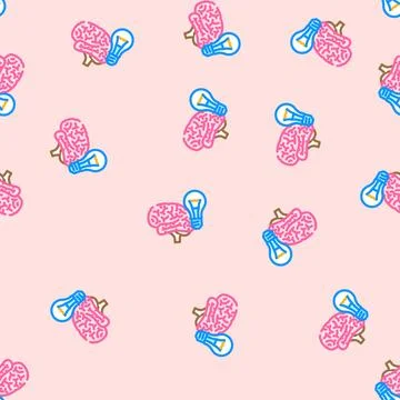 Lightbulb brainstorm vector seamless pattern Illustrazione stock