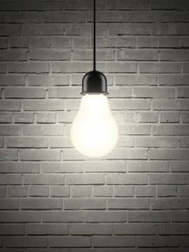 Lightbulb on brick wall 库存插图