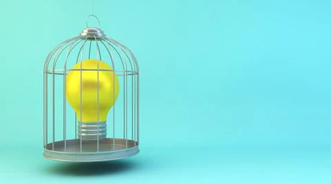 Lightbulb on a cage concept 3d rendering Stock Illustration