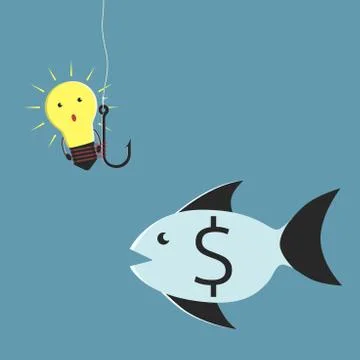 Lightbulb character and fish Stock Illustration