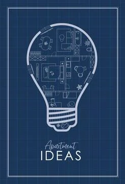 Lightbulb construction drawing blue Illustrazione stock