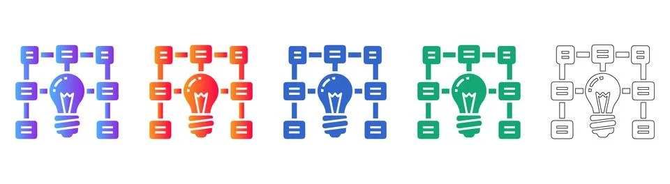 Lightbulb Data Mapping Icons Stock Illustration