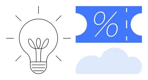 Lightbulb, discount ticket, and cloud outline representing innovation, savi.. イラスト素材