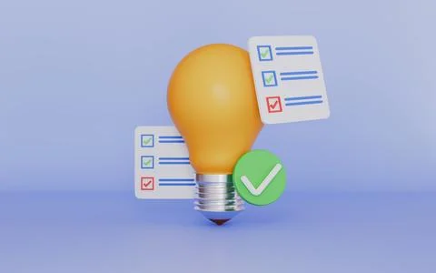 Lightbulb document checkmark sign for new invention planning approved concept Illustrazione stock