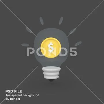 Lightbulb with Dollar Sign isolated 3d render icon illustration Modello PSD