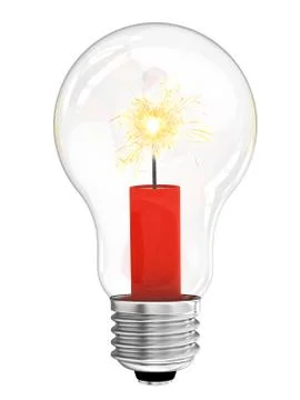 Lightbulb with dynamite with burning wick inside Stock Illustration