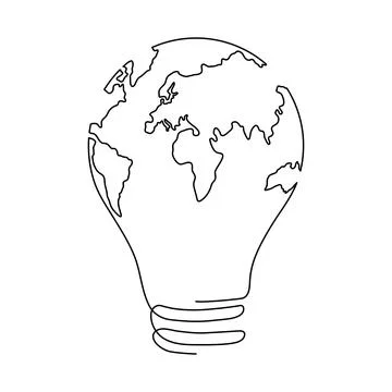 Lightbulb with Earth map one continuous line drawing. Stock Illustration