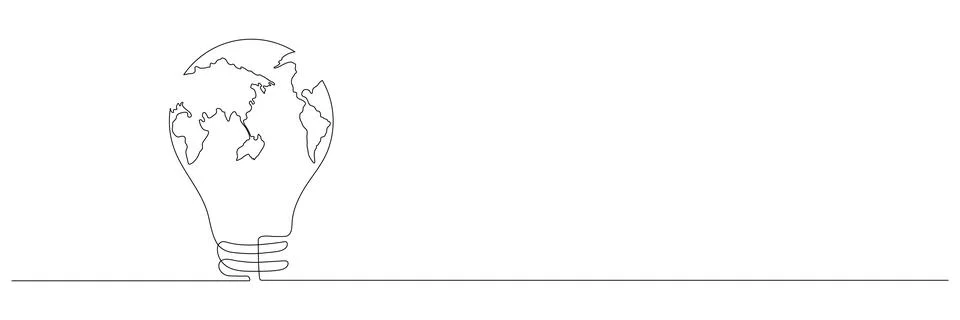 Lightbulb with Earth map one continuous line drawing. Stock Illustration