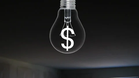 Lightbulb energy animation on a black background with a glowing dollar sign in 스톡 동영상 32964755