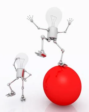 Lightbulb figures with red ball Stock Illustration