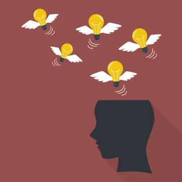 Lightbulb flying from human head Stock Illustration