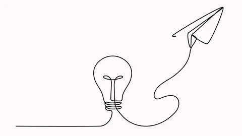 Lightbulb with flying paper plane continuous line drawing animation. Stock Footage 302091294