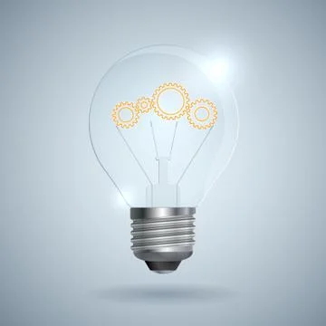 Lightbulb with gear sign on a light background Stock Illustration