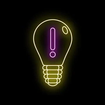 Lightbulb glowing with exclamation mark neon sign Stock Illustration